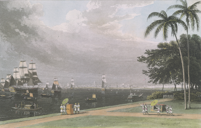 图3.5 托马斯·丹尼尔、威廉·丹尼尔《从加登里奇眺望加尔各答》，出自《途经中国至印度：风景如画的航程》1810