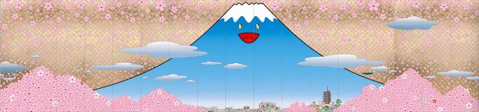 村上隆，《樱花盛开的富士山》，布面丙烯，2020年，500×2125cm