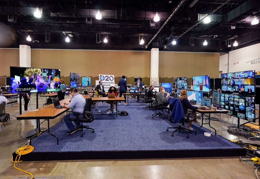 PHOTO: The control room for the Democratic National Convention is seen before the start of the convention, Aug. 17, 2020, in Milwaukee.