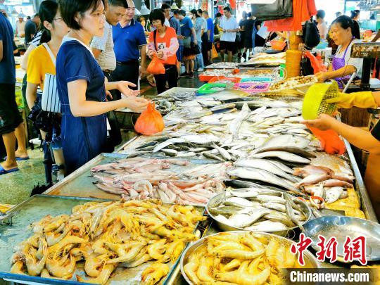 中国侨网广海码头的海鲜市场人头攒动　李晓春　摄