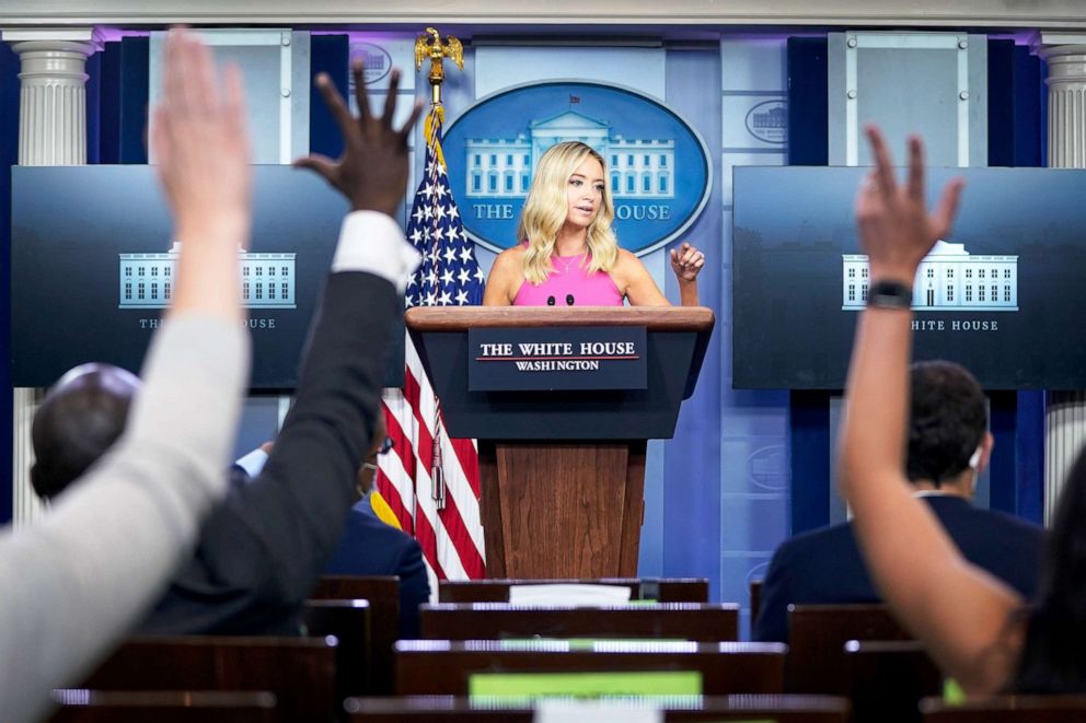 PHOTO: White House Press Secretary Kayleigh McEnany speaks during a press briefing in Washington, Sept. 9, 2020.