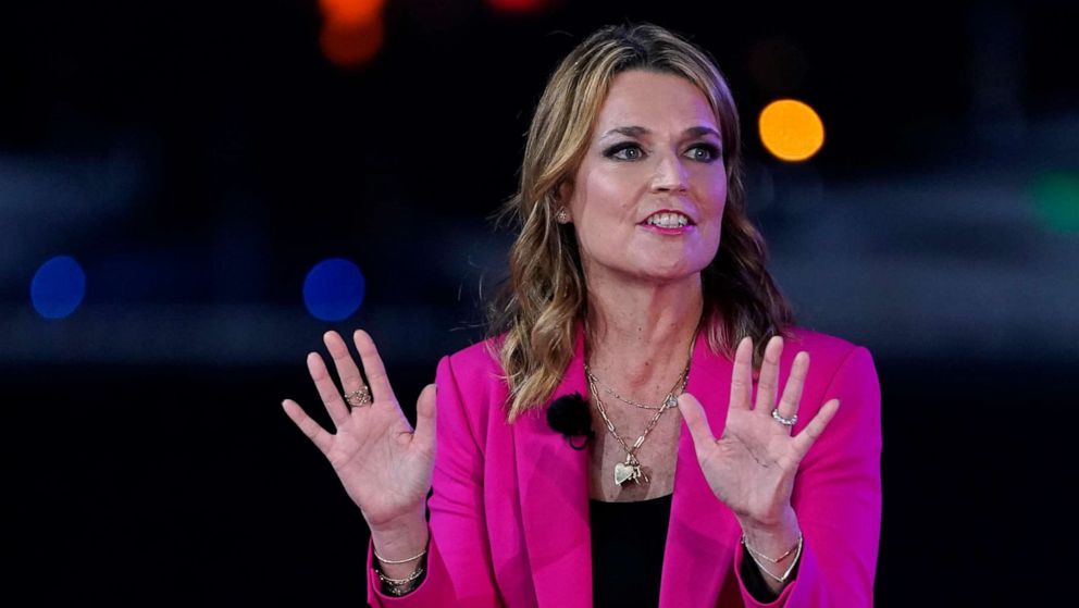 PHOTO: Moderator Savannah Guthrie speaks during an NBC News Town Hall with President Donald Trump at Perez Art Museum, Oct. 15, 2020, in Miami.