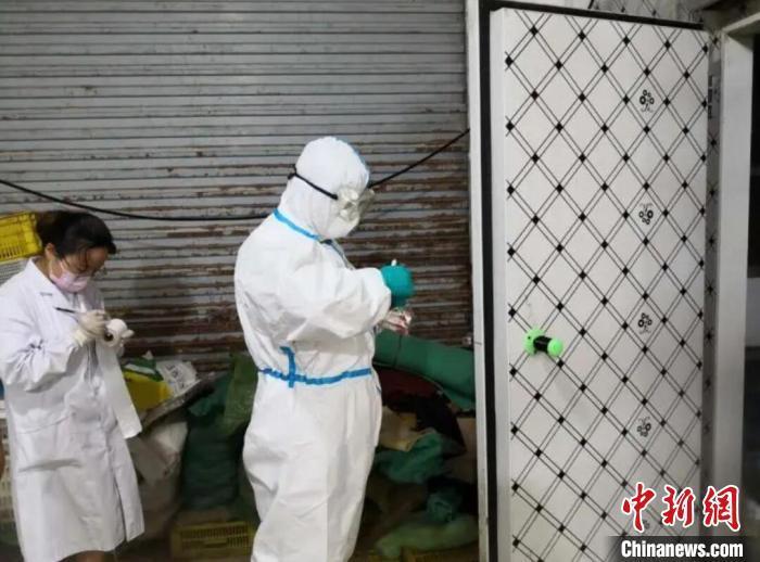 资料图：南京市防疫人员从水产市场和农贸市场等重点场所采集样本。南京市卫健委供图