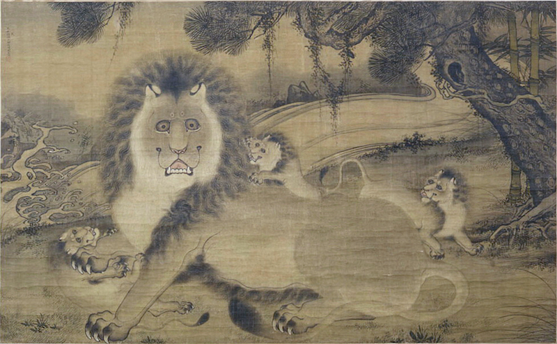 〔图一〕 明周全 《狮子图》 纵123厘米 横198厘米 东京国立博物馆藏