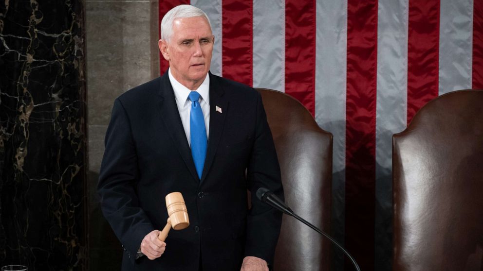 PHOTO: Vice President Mike Pence presides over a joint session of Congress on Jan. 6, 2021 in Washington, D.C., to ratify President-elect Joe Biden's 306-232 Electoral College win over President Donald Trump.