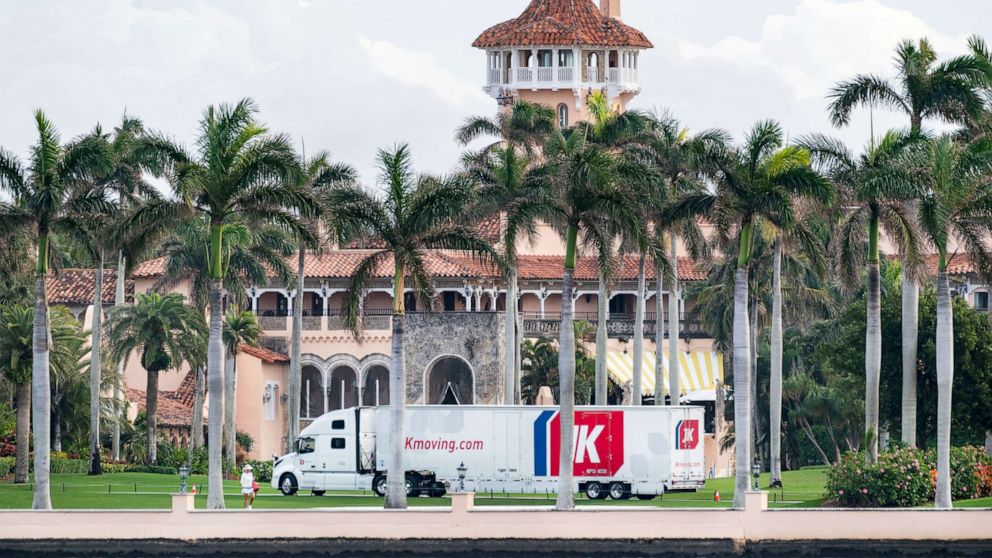 PHOTO: A moving truck is parked outside Mar-a-Lago in Palm Beach, Fla. on Jan. 18, 2021.