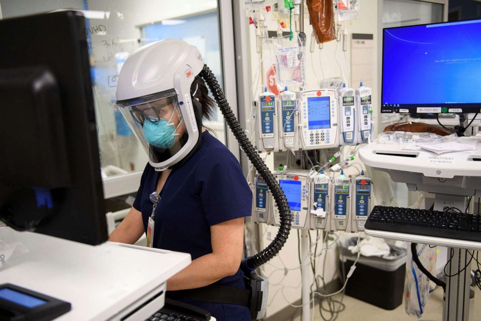 PHOTO: A nurse works in a Covid-19 intensive care unit (ICU) at Martin Luther King Jr (MLK) Community Hospital in the Willowbrook neighborhood of Los Angeles.