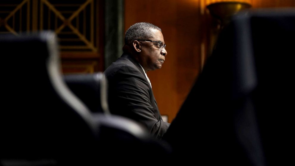 PHOTO: Secretary of Defense nominee Lloyd Austin listens during his conformation hearing before the Senate Armed Services Committee on Capitol Hill, Jan. 19, 2021.