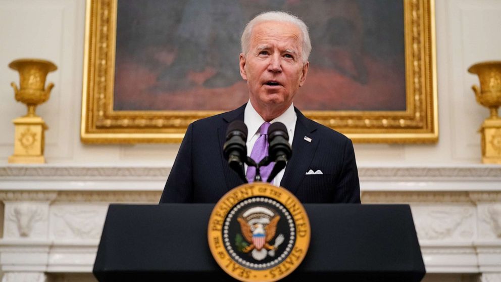 PHOTO: President Joe Biden speaks about his plan to combat the coronavirus pandemic in the State Dinning Room of the White House, Jan. 21, 2021, in Washington.
