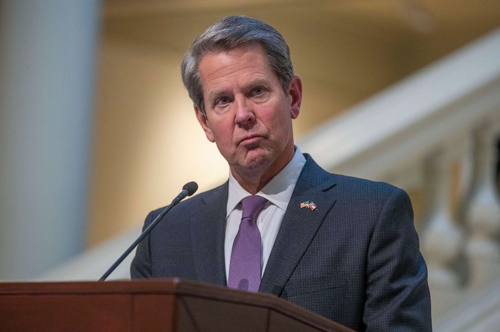 PHOTO:Georgia Gov. Brian Kemp makes remarks during a news conference at the Georgia State Capitol in Atlanta, March 16, 2021.