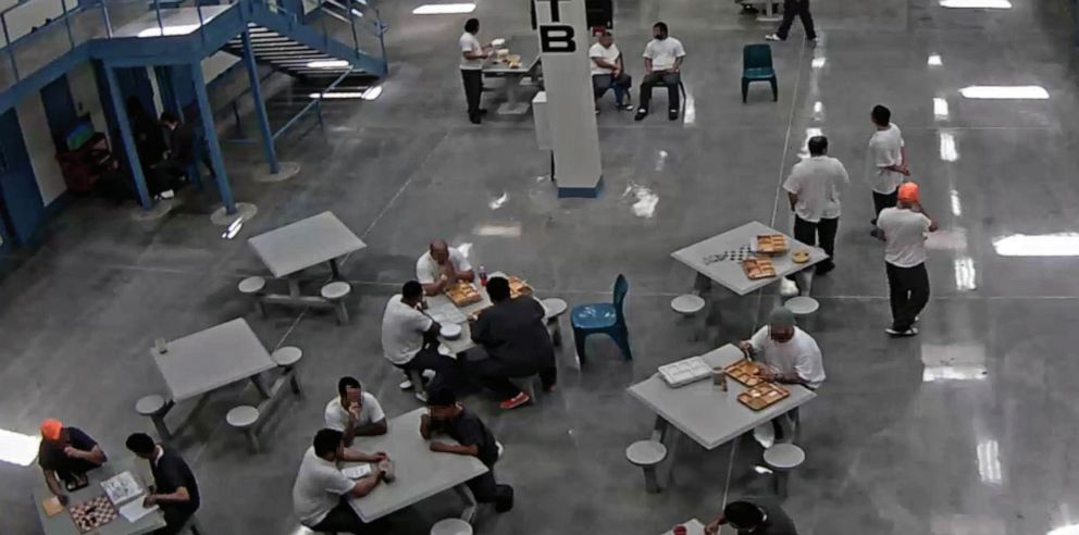 PHOTO: Detainees not wearing masks gathering in groups of two or three and notpracticing social distancing in their housing unit on July 1, 2020. 