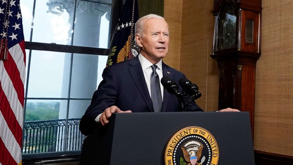 PHOTO: President Joe Biden speaks from the Treaty Room in the White House about the withdrawal of U.S. troops from Afghanistan on April 14, 2021, in Washington.