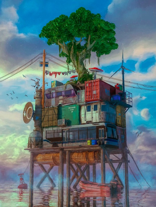 比普数字作品《海滨》的静止图像，据称以600万美元售出。