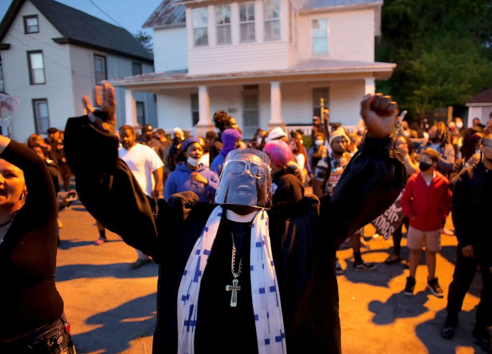 PHOTO: Hundreds of demonstrators, including Rev. Raymond Johnson, take to the streets in Elizabeth City, N.C. on April 26, 2021 to protest the killing of Andrew Brown Jr. by North Carolina sheriff's deputies.