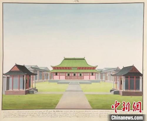 中国侨网1796年西班牙人阿格特订制的海幢寺水彩画　广东省博物馆 供图