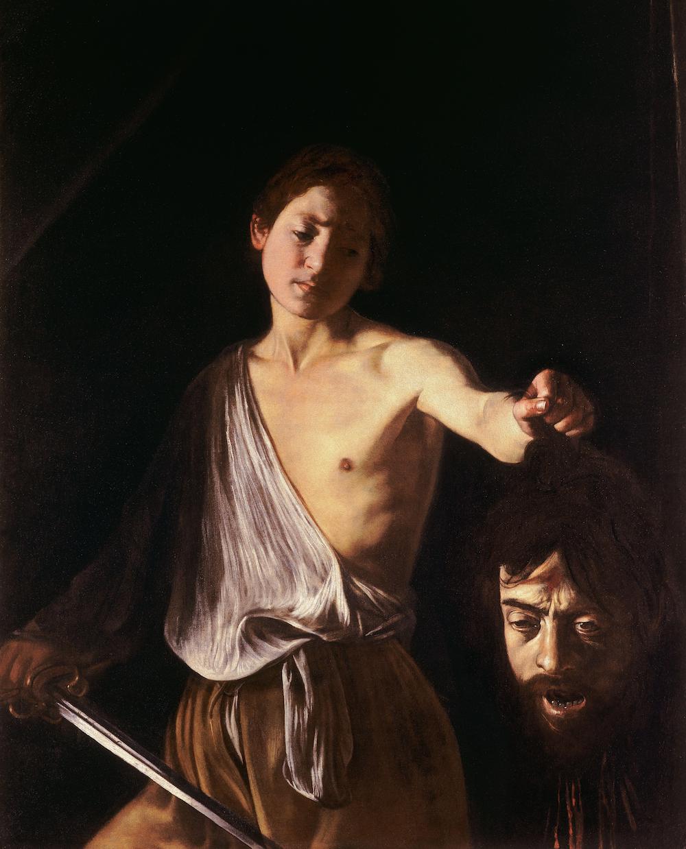 卡拉瓦乔《手提歌利亚头的大卫》，1605-1606年，藏于罗马博尔盖塞美术馆