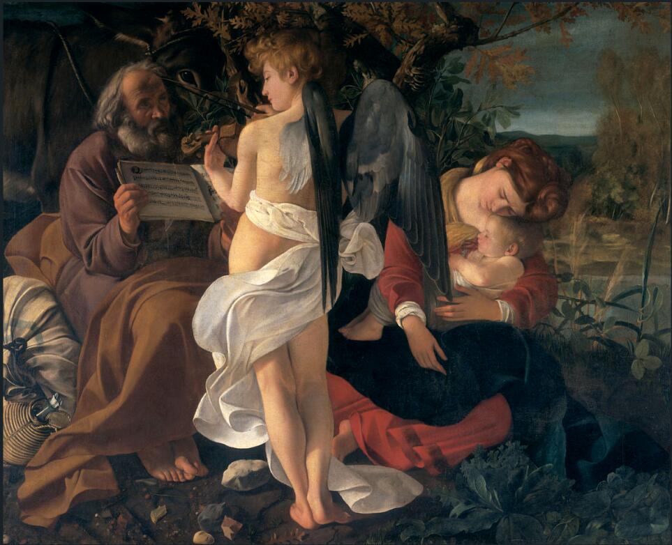 卡拉瓦乔《逃往埃及路上的休息》，1597年，藏于罗马多利亚潘菲利美术馆