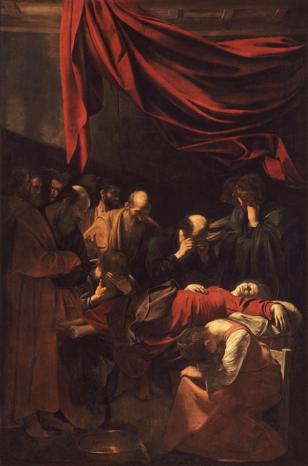 卡拉瓦乔《圣母之死》，1601-1606年，藏于巴黎卢浮宫