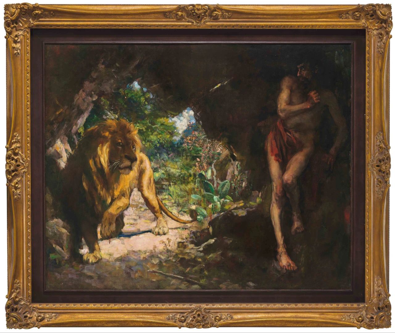 徐悲鸿（1895-1953）《奴隶与狮》油彩 画布 123.3 x 152.8 cm. 1924年作 款识：悲鸿 甲子初秋（左下）