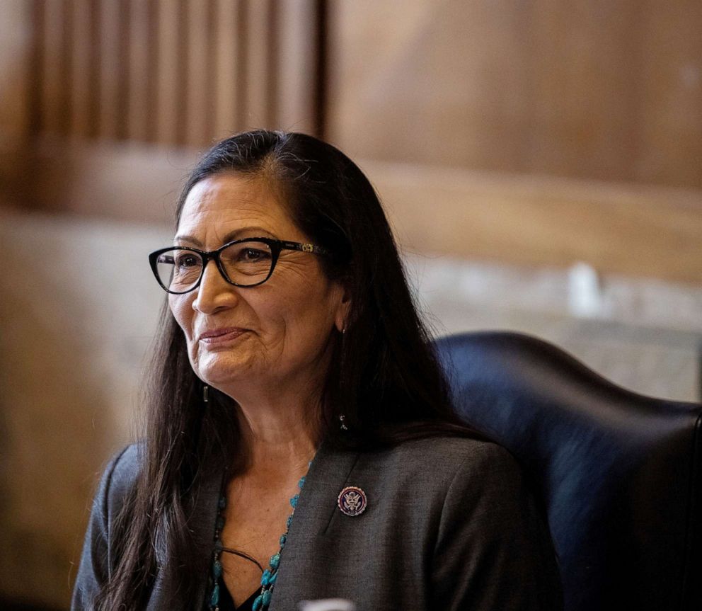 PHOTO: Rep. Deb Haaland during a Senate Committee on Energy and Natural Resources hearing on her nomination to be Interior Secretary on Capitol Hill in Washington, DC, Feb. 23, 2021.