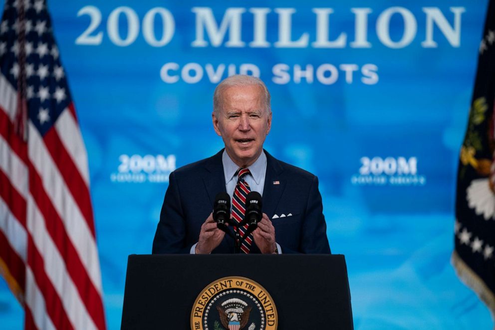 PHOTO: In this April 21, 2021, file photo, President Joe Biden speaks about COVID-19 vaccinations at the White House, in Washington. In April, the Biden administration announced plans to share millions of vaccine doses with the world by the end of June.