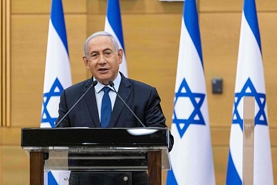 当地时间2021年5月30日，耶路撒冷，以色列总理本雅明·内塔尼亚胡抵达议会发表政治声明。 人民视觉 图