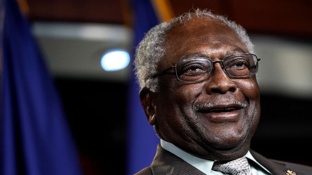 PHOTO: Rep. James Clyburn speaks during a news conference to discuss an upcoming House vote regarding statues on Capitol Hill, July 22, 2020.
