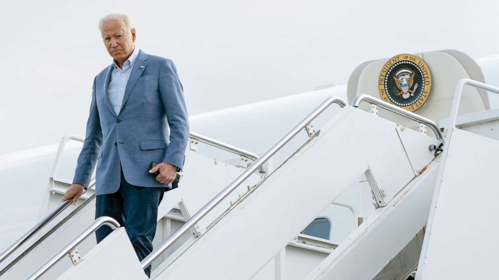 PHOTO: President Joe Biden arrives on Air Force One at Delaware Air National Guard Base in New Castle, Del., July 3, 2021.