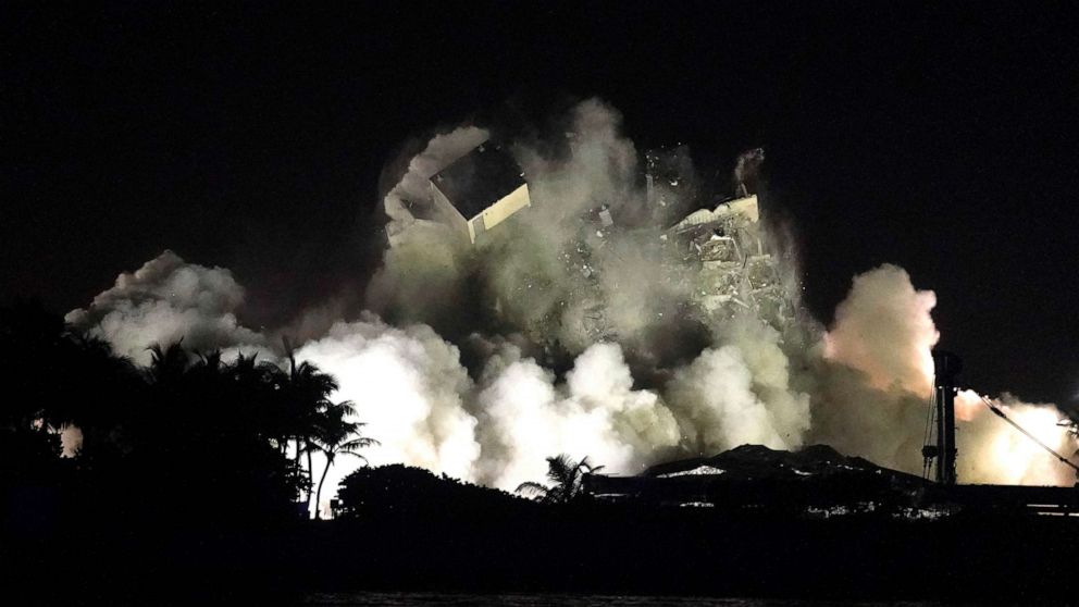 PHOTO: The remaining structure of the Champlain Towers South condo building is demolished more than a week after it partially collapsed, July 4, 2021, in Surfside, Fla.