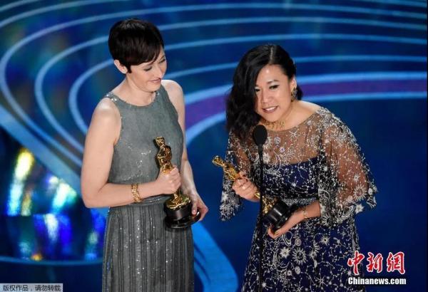 资料图：第91届奥斯卡颁奖典礼现场，执导《包宝宝》的华裔导演石之予上台领取奥斯卡最佳动画短片奖。