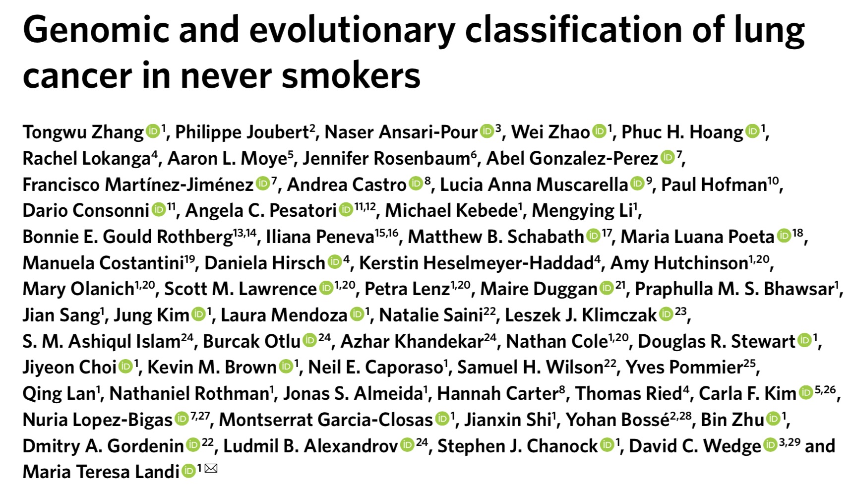 Genomic and evolutionary classification of lung cancer in never smokers
