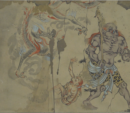 降魔图，唐代（618-907），1974年临摹于佛光寺东大殿，纵31厘米,横148厘米，山西博物院藏