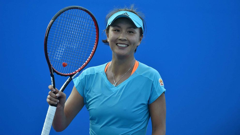 PHOTO: (FILES) In this file photo taken on January 16, 2017, Peng Shuai, of China, celebrates her win against Daria Kasatkina, of Russia, during their women's singles first round match on day one of the Australian Open tennis tournament in Melbourne. 