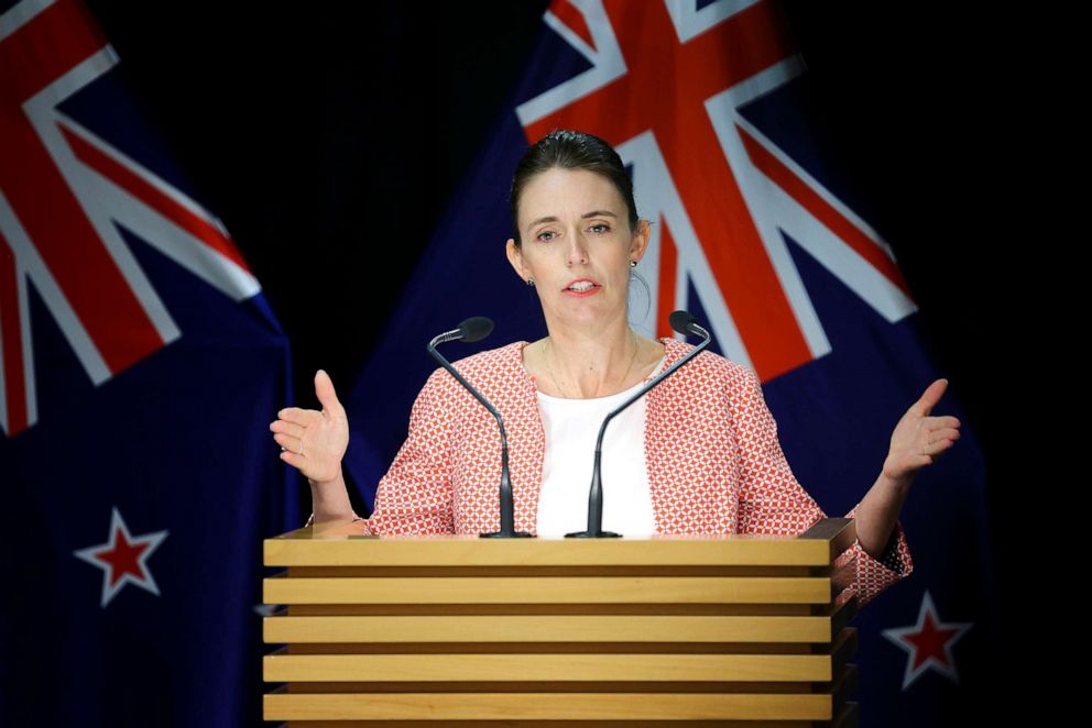 PHOTO: In this Jan. 23, 2022, file photo, Prime Minister Jacinda Ardern speaks during a press conference at Parliament, in Wellington, New Zealand.