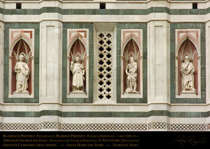 多纳泰罗为佛罗伦萨主座教堂（即圣母百花大教堂）乔托钟楼外墙东边定制的四尊先知像，1408-1421年