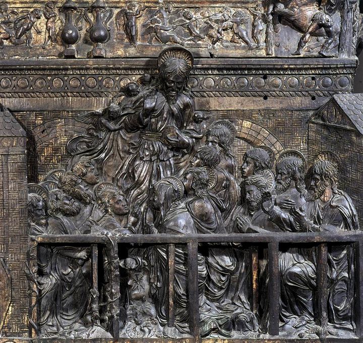 多纳泰罗，《复活讲经坛》（局部，基督升天），1465年，佛罗伦萨圣洛伦佐教堂
