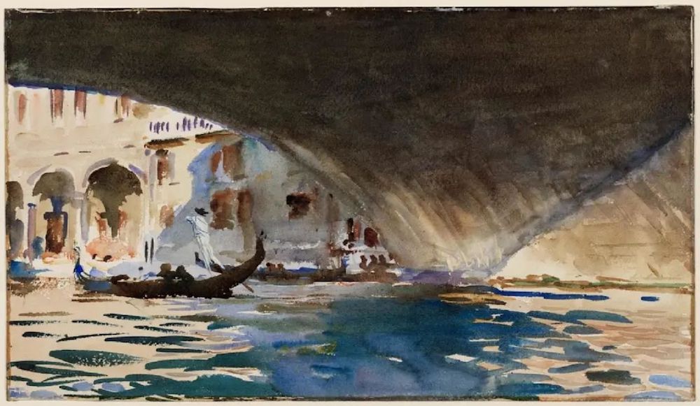 《威尼斯：里亚托桥下》，约翰·辛格·萨金特，美国，1909年，半透明水彩，有不透明水彩的笔触，绘于纸上底稿之上