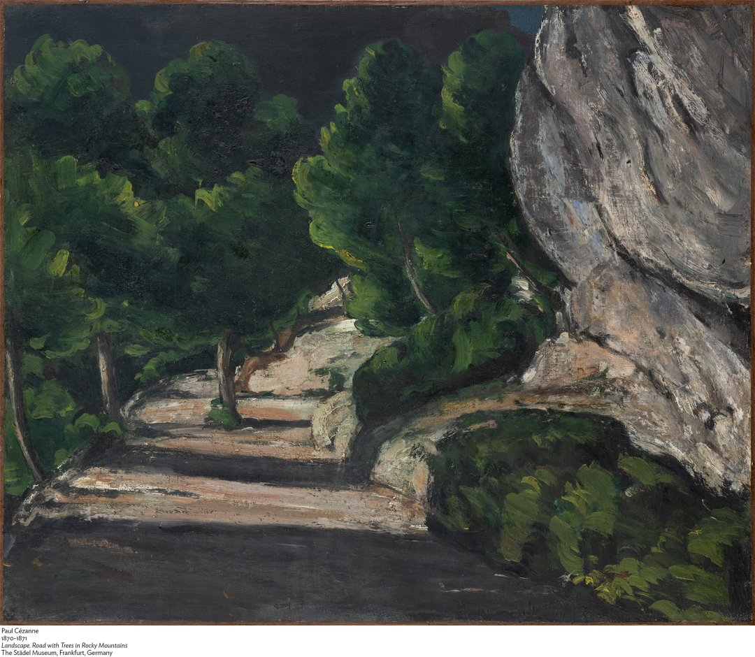 《岩石山路上的树木风景》，保罗·塞尚，1870-71年， 德国施泰德博物馆