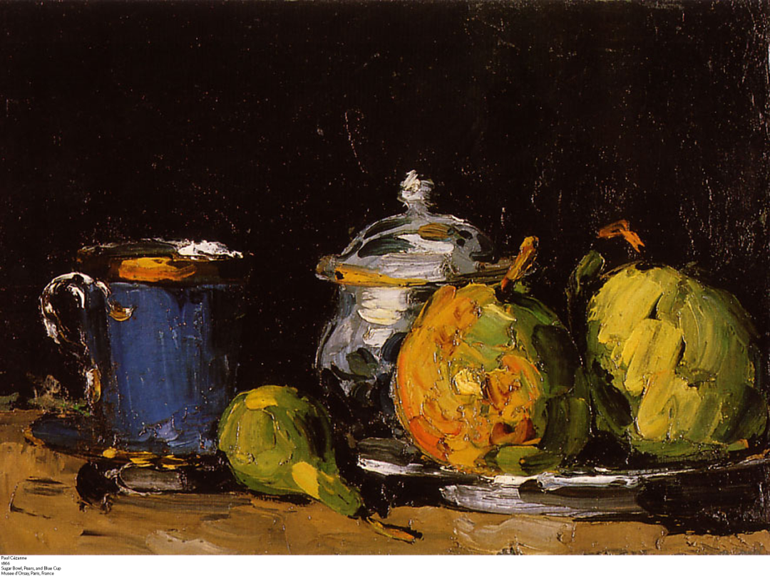 《糖罐、梨和蓝色杯子》，保罗·塞尚，1866年，巴黎奥塞博物馆