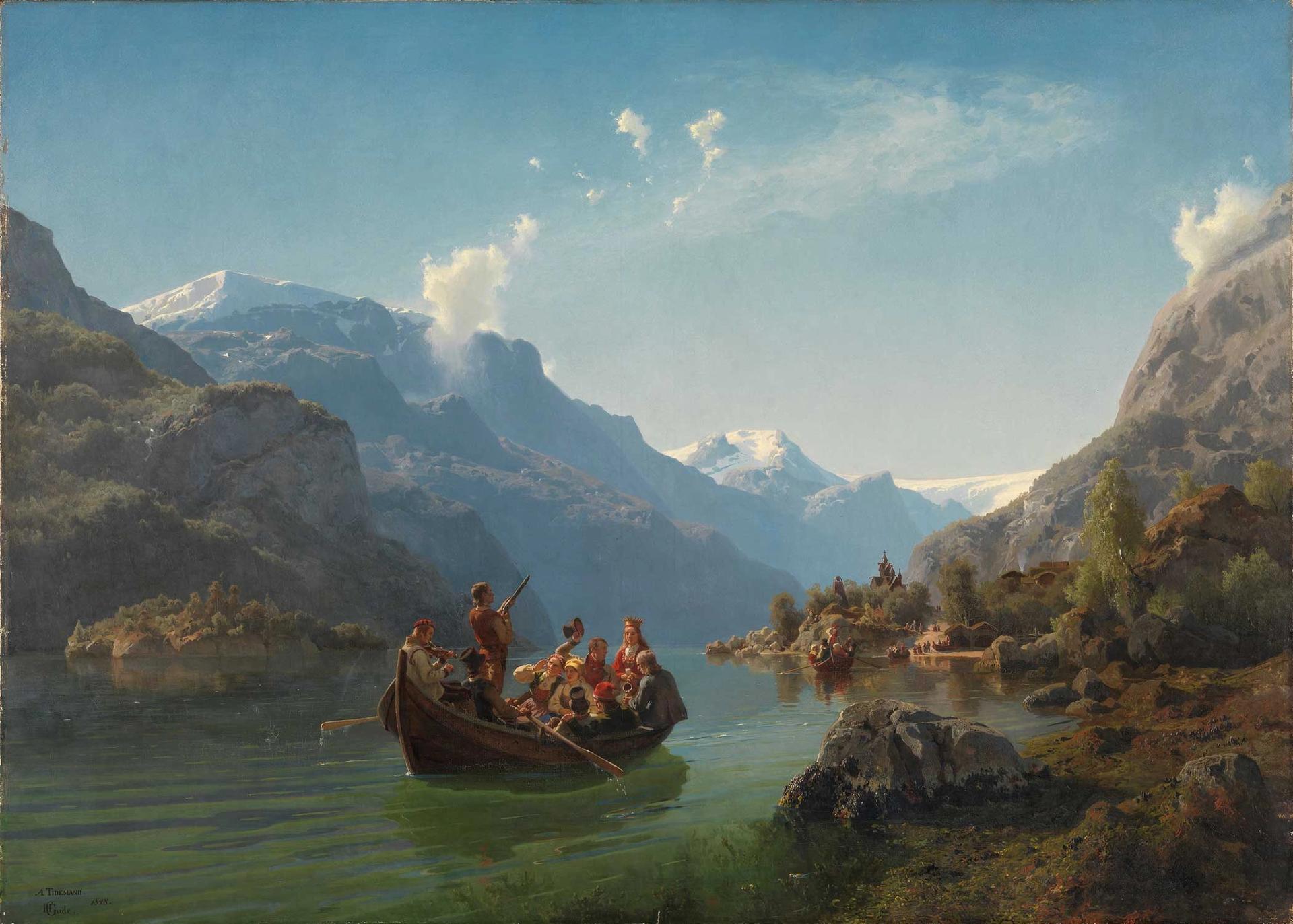 汉斯·古德（Hans Gude）和阿道夫·泰德曼（Adolph Tidemand）的《哈当厄尔峡湾上的婚礼队伍》（1848）是2019年国家美术馆关闭后在挪威巡回展出的作品之一。