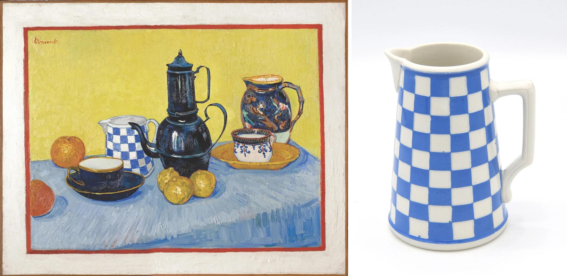 梵高的《咖啡壶静物画》（1888年5月）和水壶（Sarreguemines，19世纪晚期）