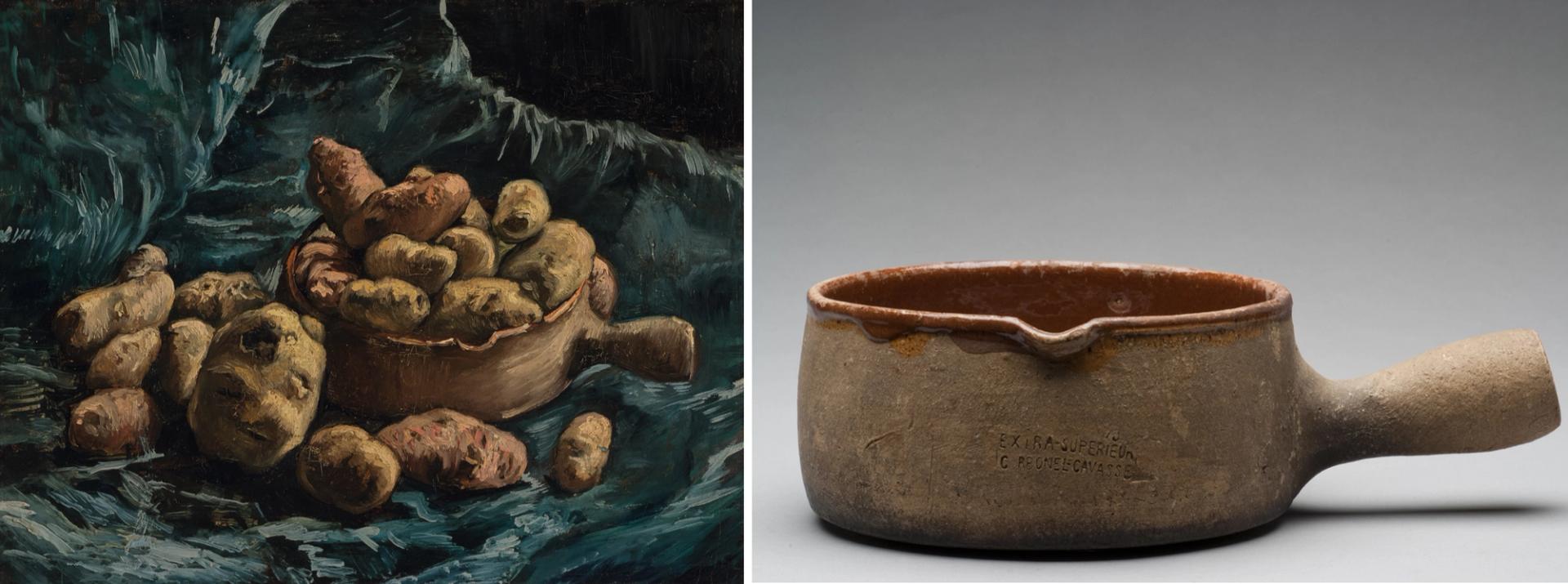 梵高的《静物与土豆》（1886-1987）和巴黎风情砂锅（Vallauris 19世纪晚期）  