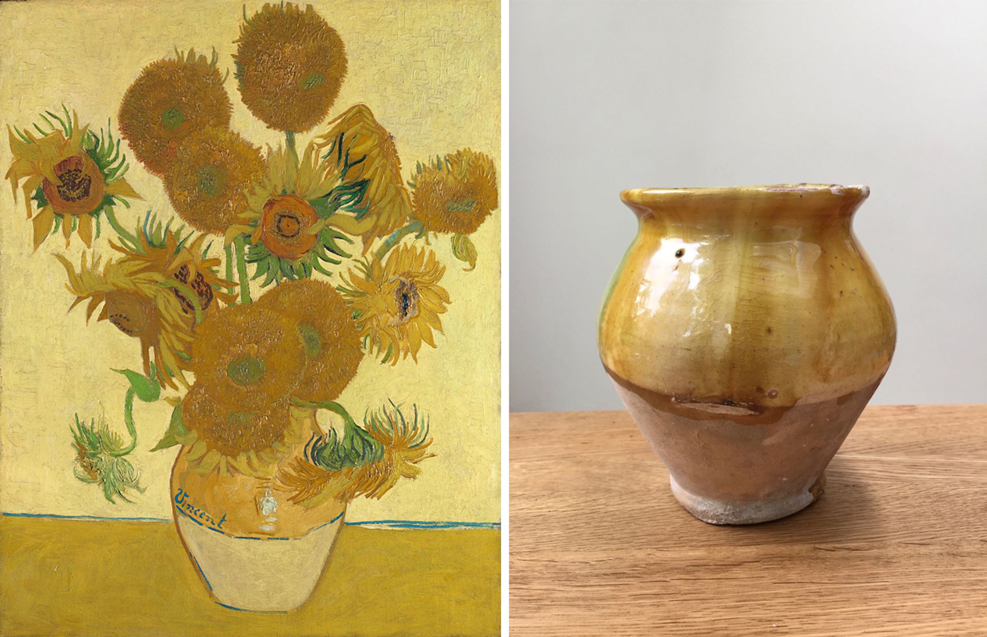 梵高的《向日葵》（1888年8月）和陶罐（法国南部，19世纪末）