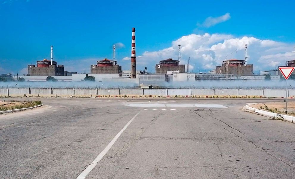 PHOTO: In this handout photo taken from video and released by Russian Defense Ministry Press Service on Aug. 7, 2022, a general view of the Zaporizhzhia Nuclear Power Station in territory under Russian military control, southeastern Ukraine.