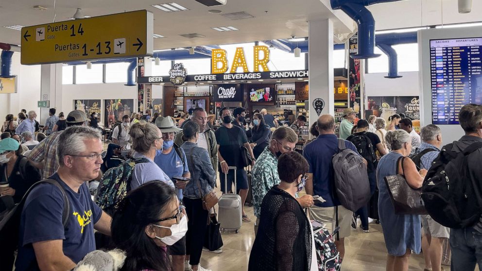 PHOTO: In this Oct. 1, 2022, file photo, travelers are shown at Licenciado Gustavo Diaz Ordaz International Airport (PVR) in Puerto Vallarta, Mexico.