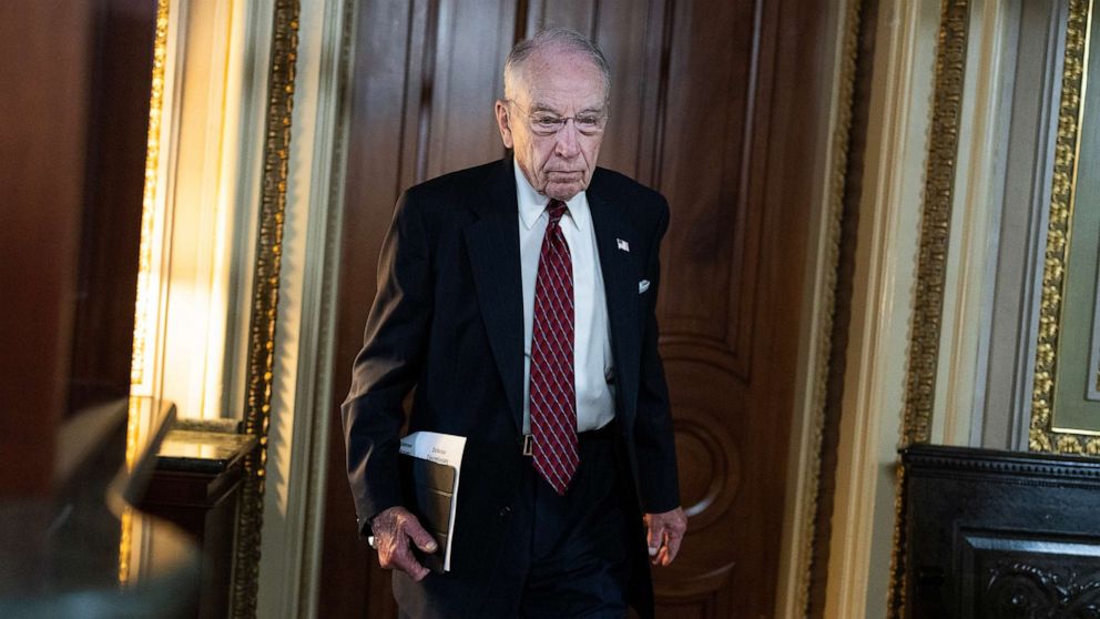 PHOTO: Sen. Chuck Grassley is seen outside the Republican senate luncheon at the Capitol as the Senate works on the debt limit bill, June 1, 2023.