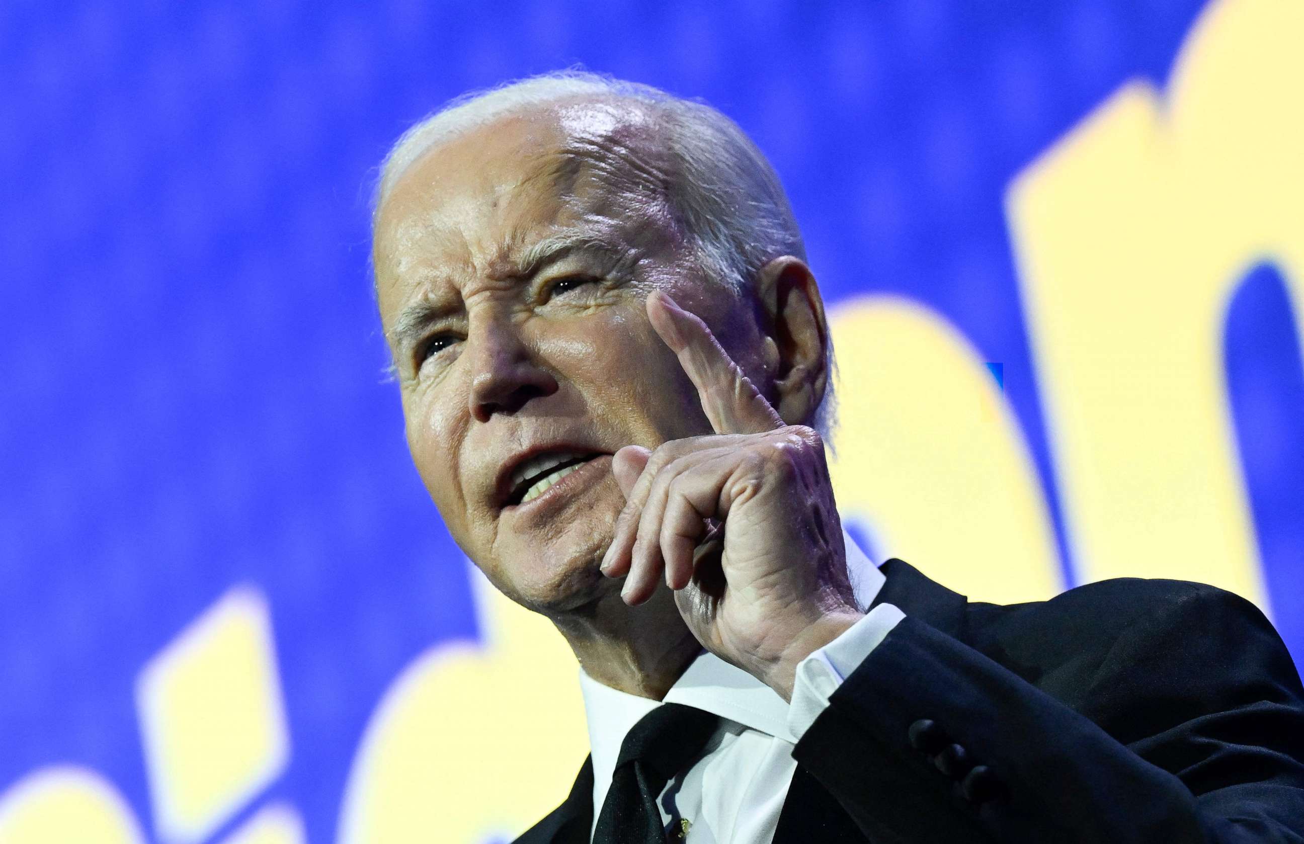 President Joe Biden speaks during the Human Rights Campaign National Dinner at the Washington Convention Center in Washington, DC, on October 14, 2023. (Photo by ANDREW CABALLERO-REYNOLDS / AFP)